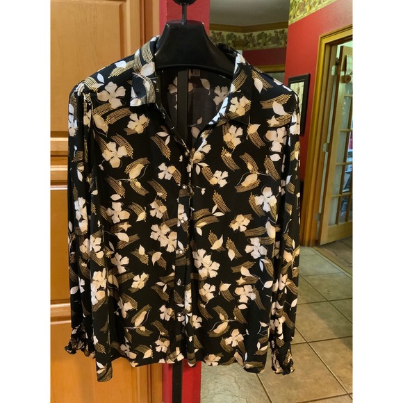 Cato Tops - Cato Womens Plus Size 22/24W Black Gold Floral Button Down Blouse Long Sleeve